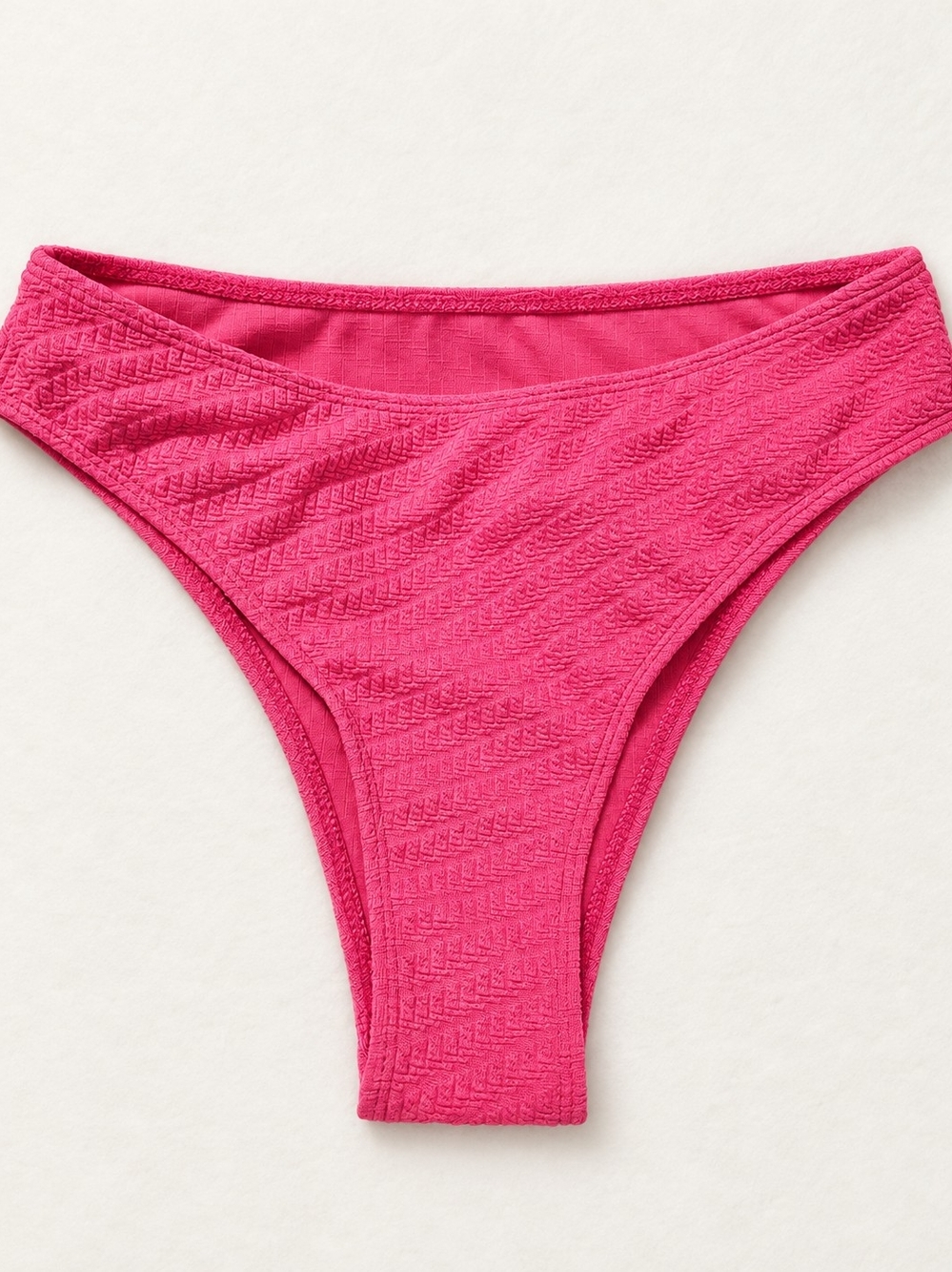 Hot Pink Textured High Leg Bikini Bottoms Small